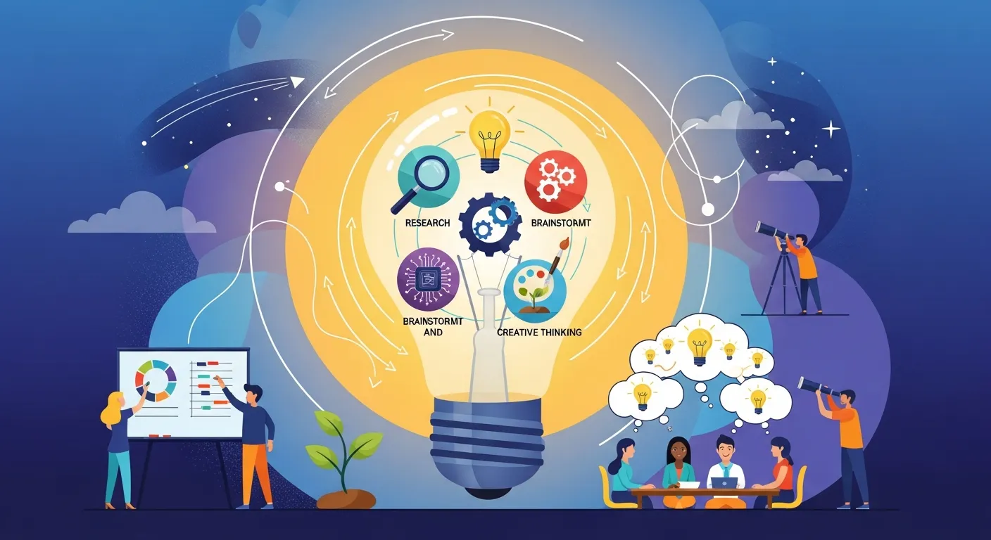 Team conducting brainstorming, design thinking, and SCAMPER techniques to generate creative solutions and innovative ideas