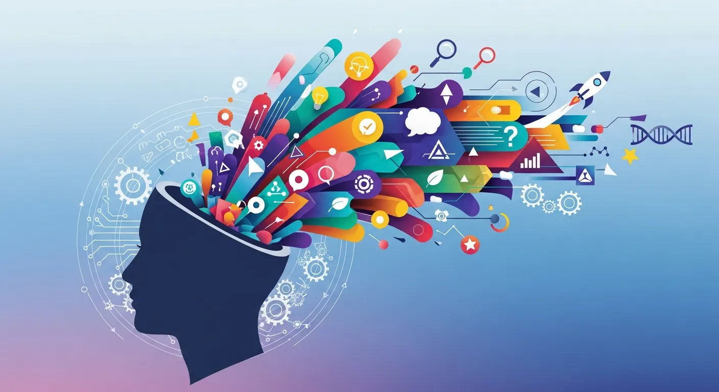 Team brainstorming diverse ideas using sticky notes and whiteboards to generate creative breakthrough solutions through divergent thinking