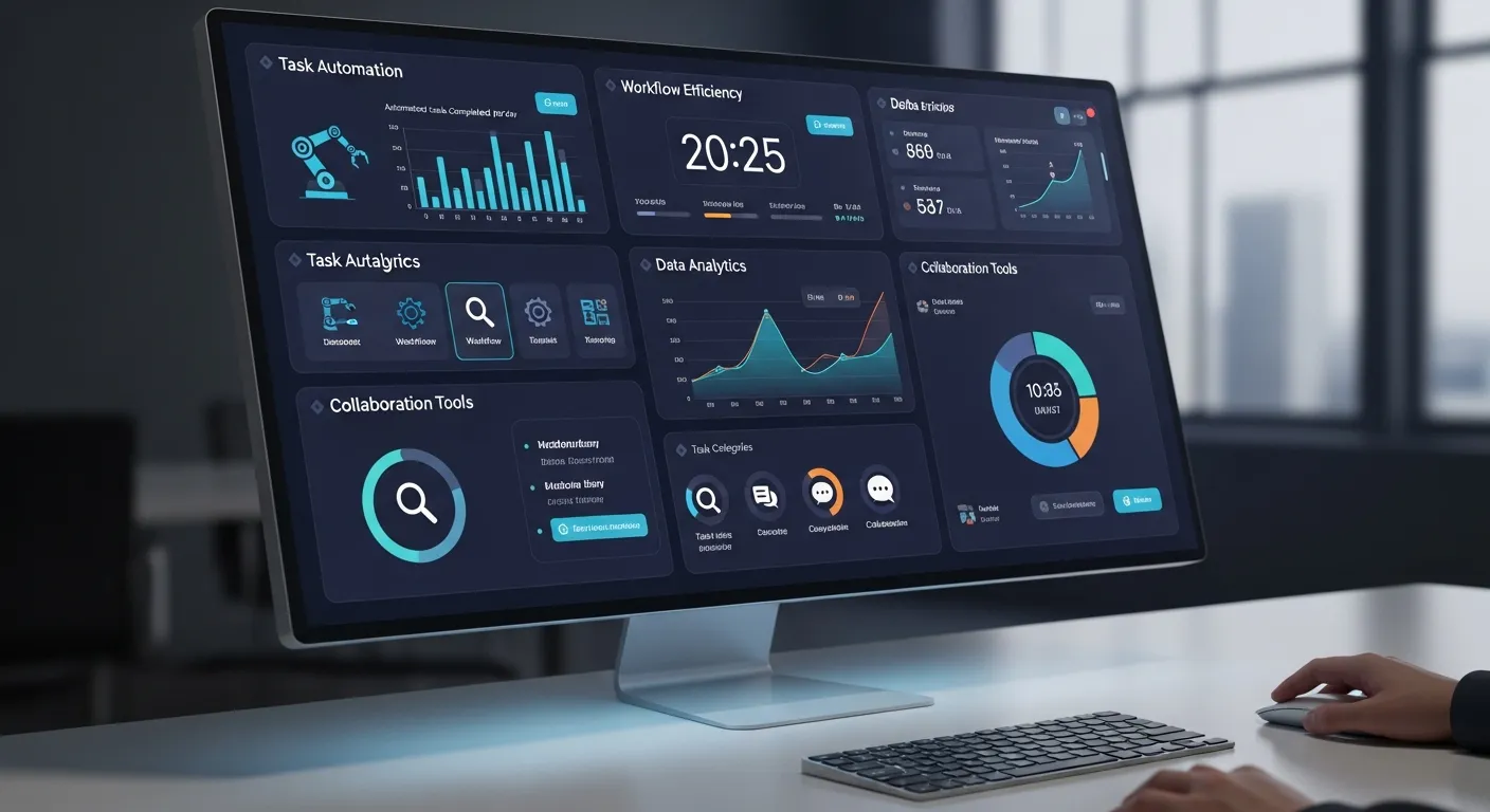 AI productivity tools automating tasks and improving workflow efficiency on a digital dashboard