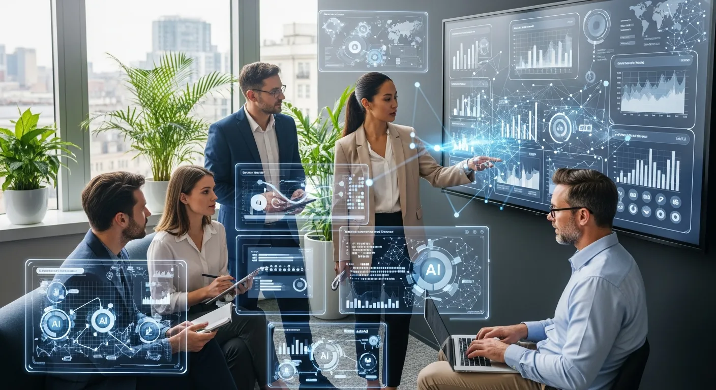 business team using AI tools for data analysis, automation, and decision-making