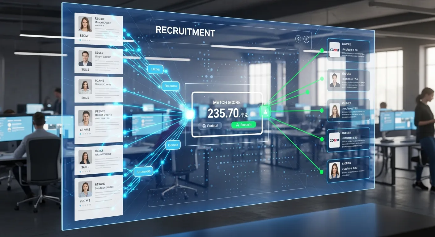 AI-powered job search systems analyzing resumes and matching candidates with job roles using digital recruitment technology.