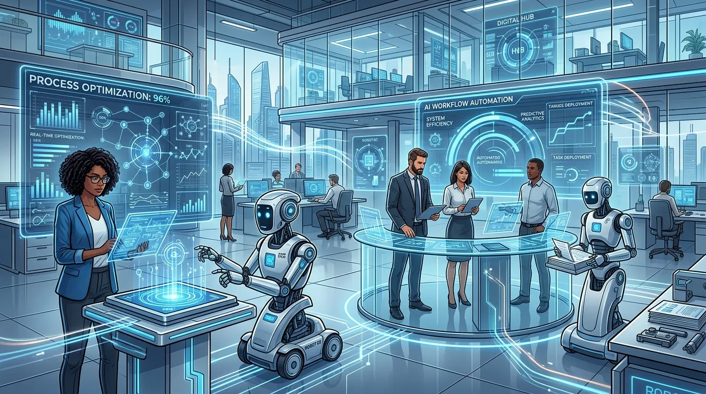 Laptop screen displaying popular AI productivity tools like chatbots, analytics dashboards, and automation software being used for business efficiency.