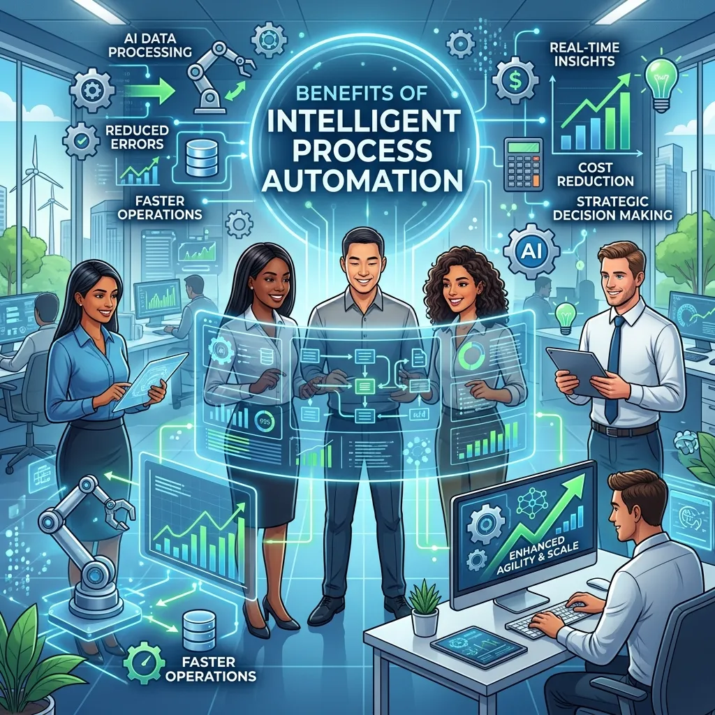 Employees using intelligent automation software to improve productivity and efficiency